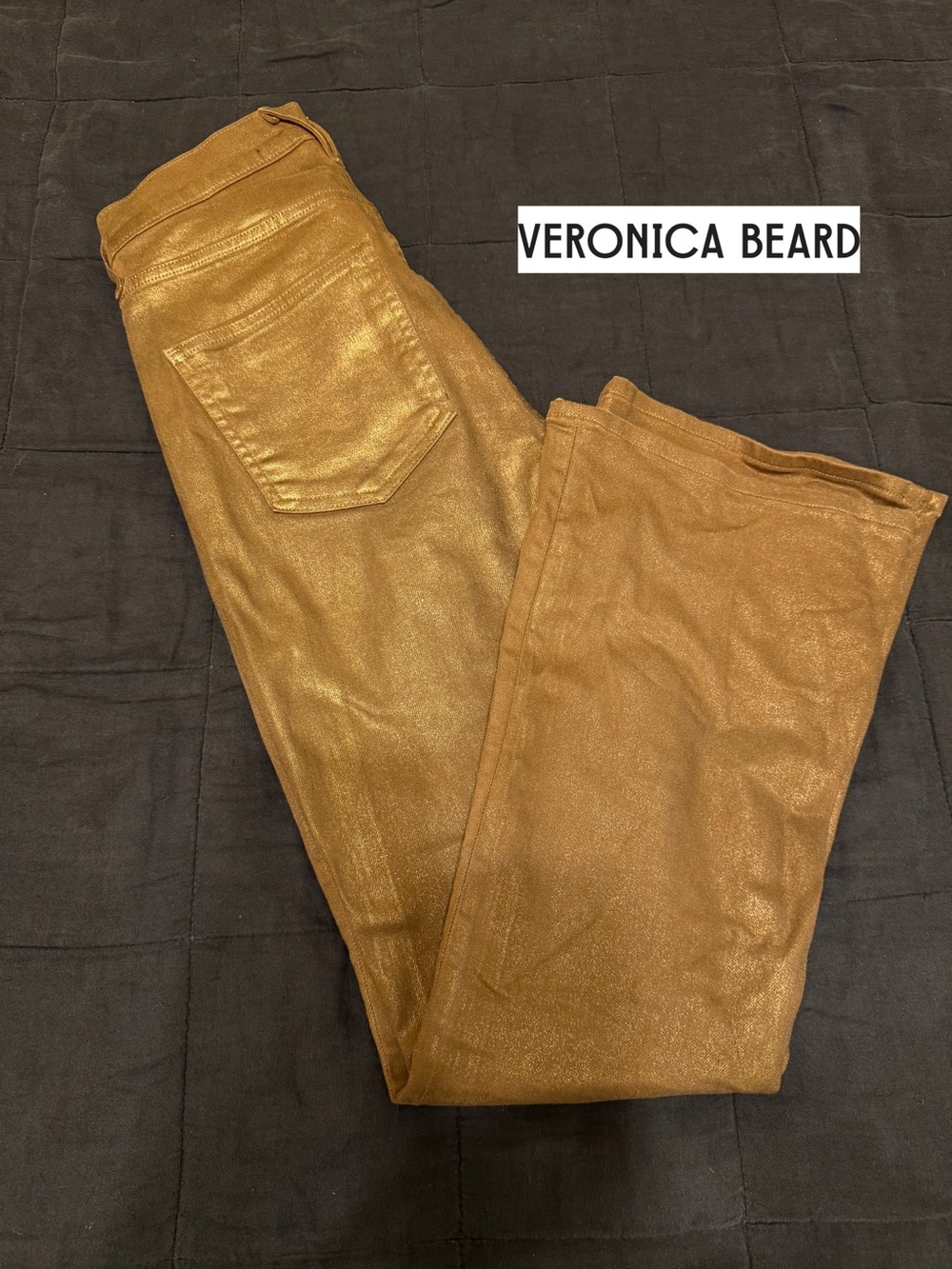 Veronica Beard Beverly High Rise Skinny Flare Metallic Coated Pants